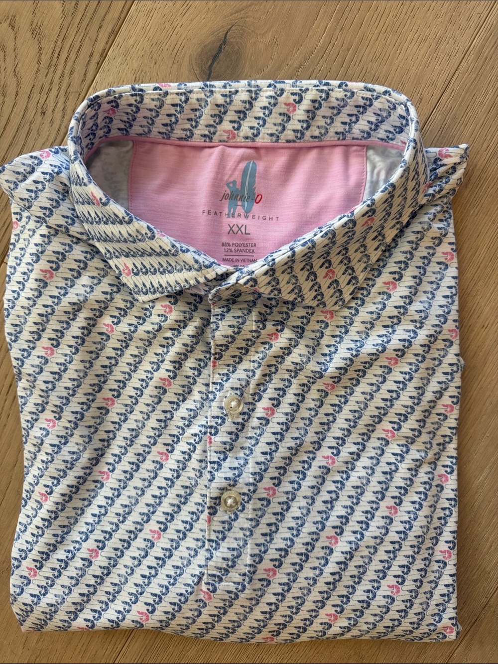 johnnie-O White Button-Down Shirt with Blue & Pink Print